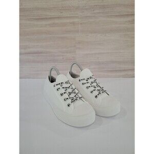 Steve Madden Vex Ribbed Knit Sneakers Womens 8.5 White Cap Toe Printed Laces